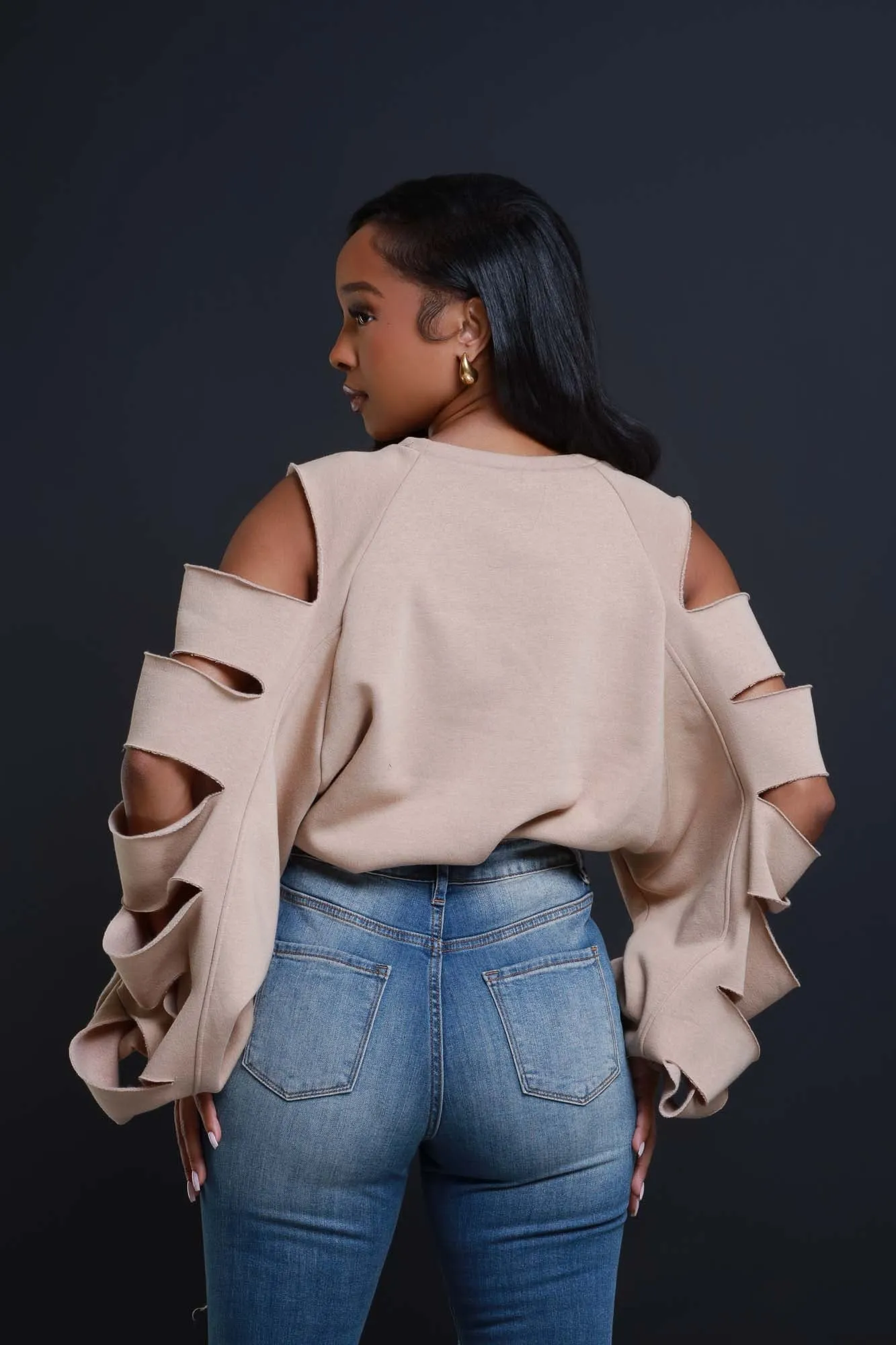 Feeling Edgy Laser Cut Sweatshirt - Taupe