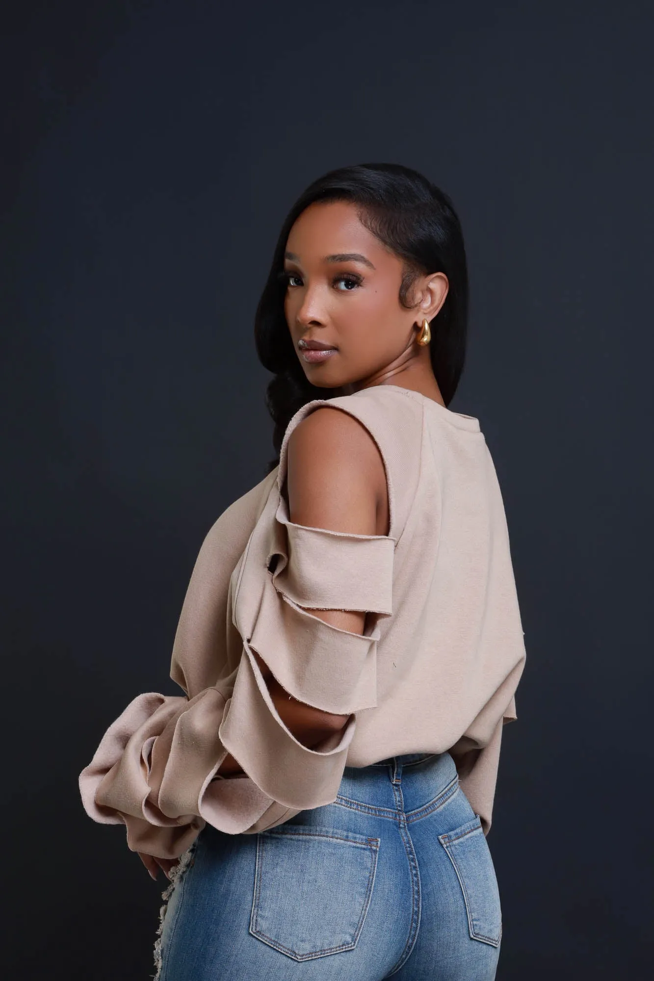 Feeling Edgy Laser Cut Sweatshirt - Taupe