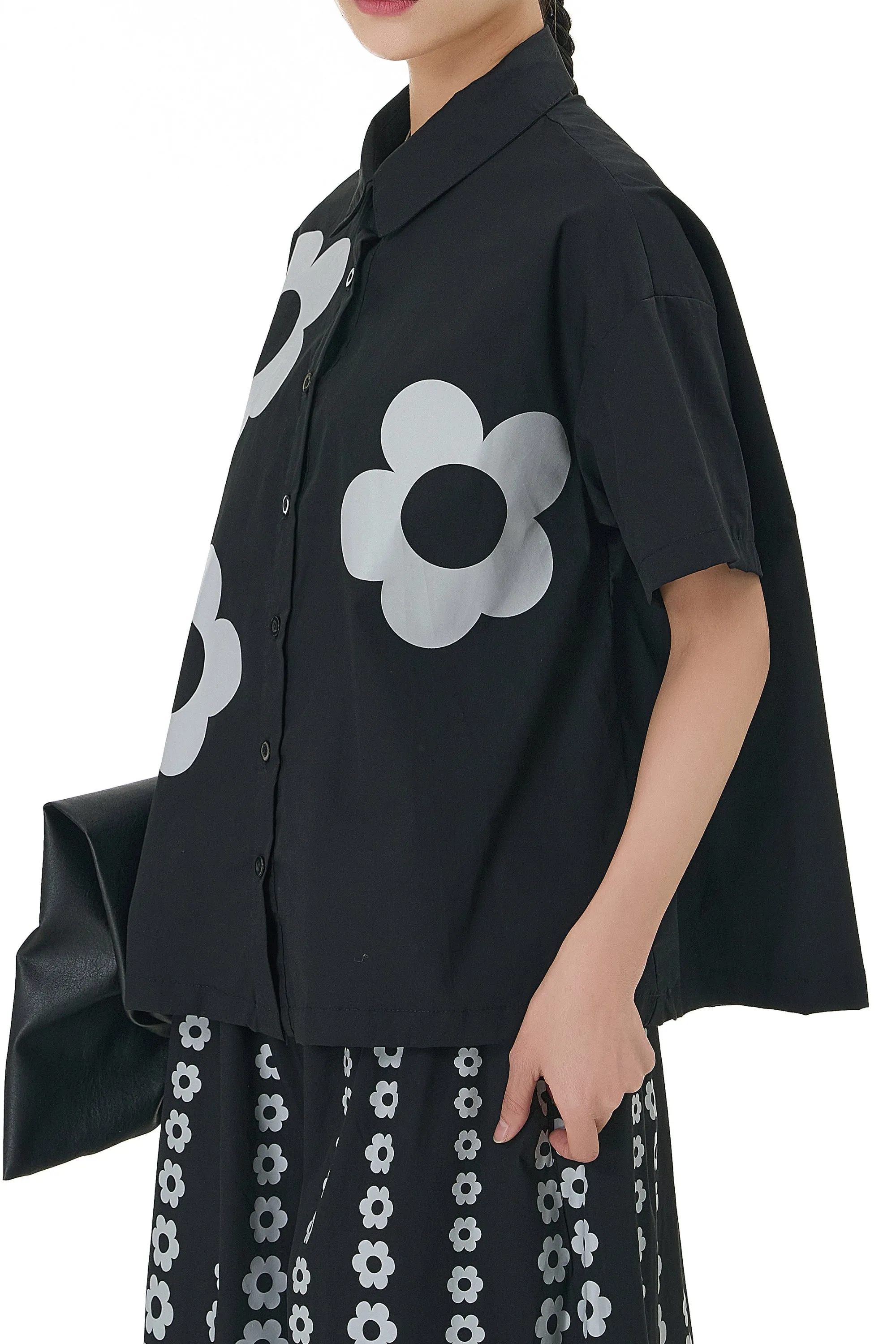 Floral Printed Black Cotton Coord Set