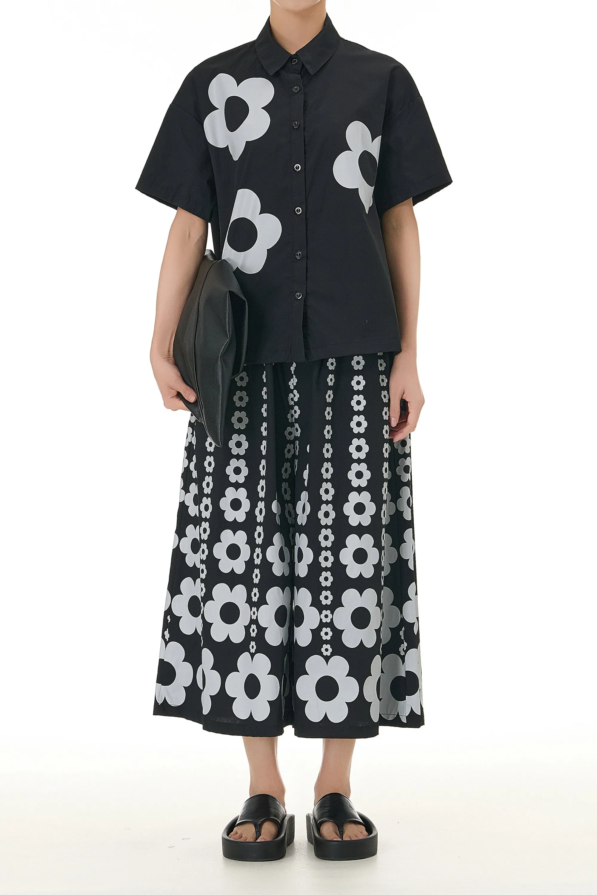 Floral Printed Black Cotton Coord Set