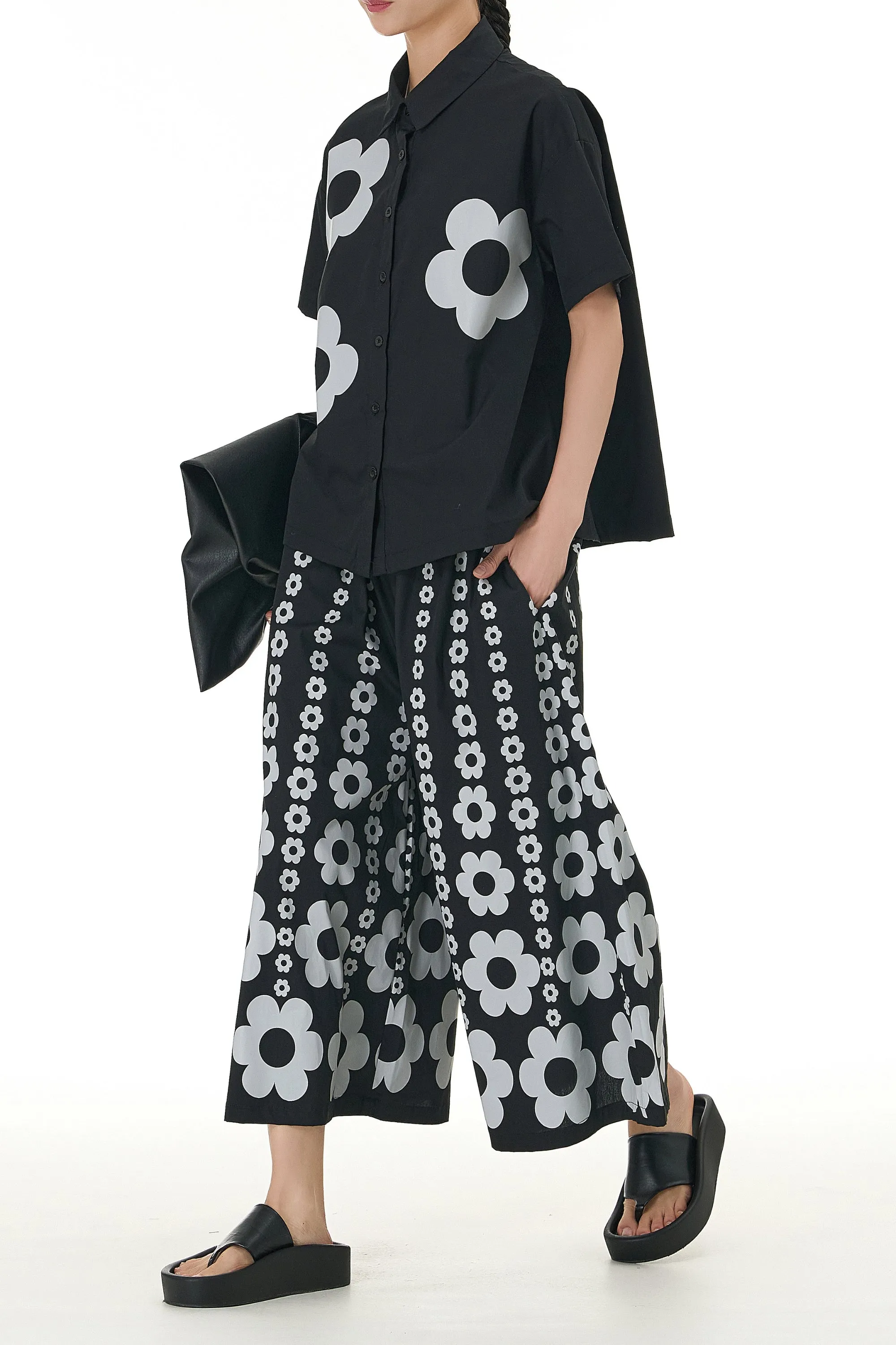 Floral Printed Black Cotton Coord Set