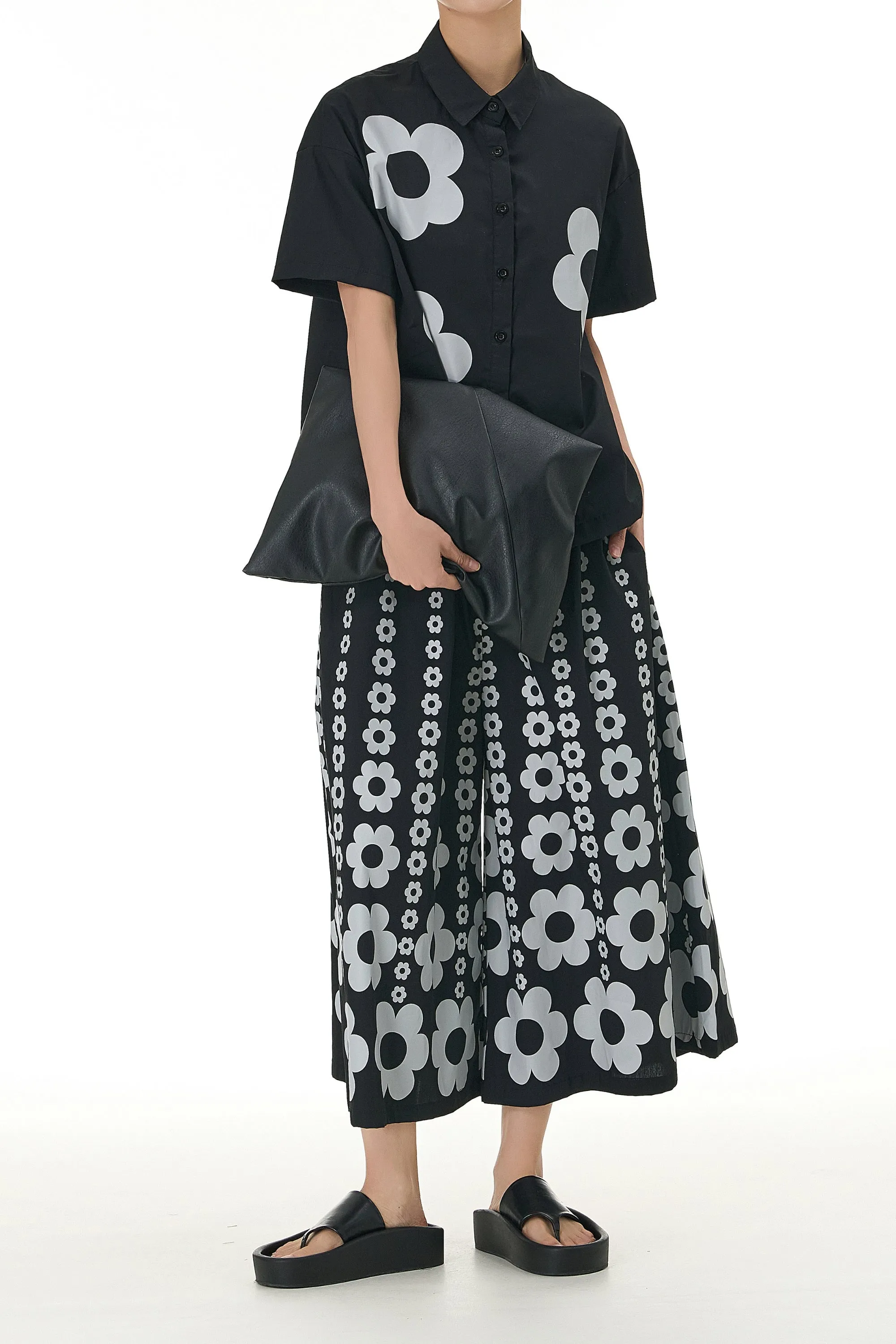 Floral Printed Black Cotton Coord Set