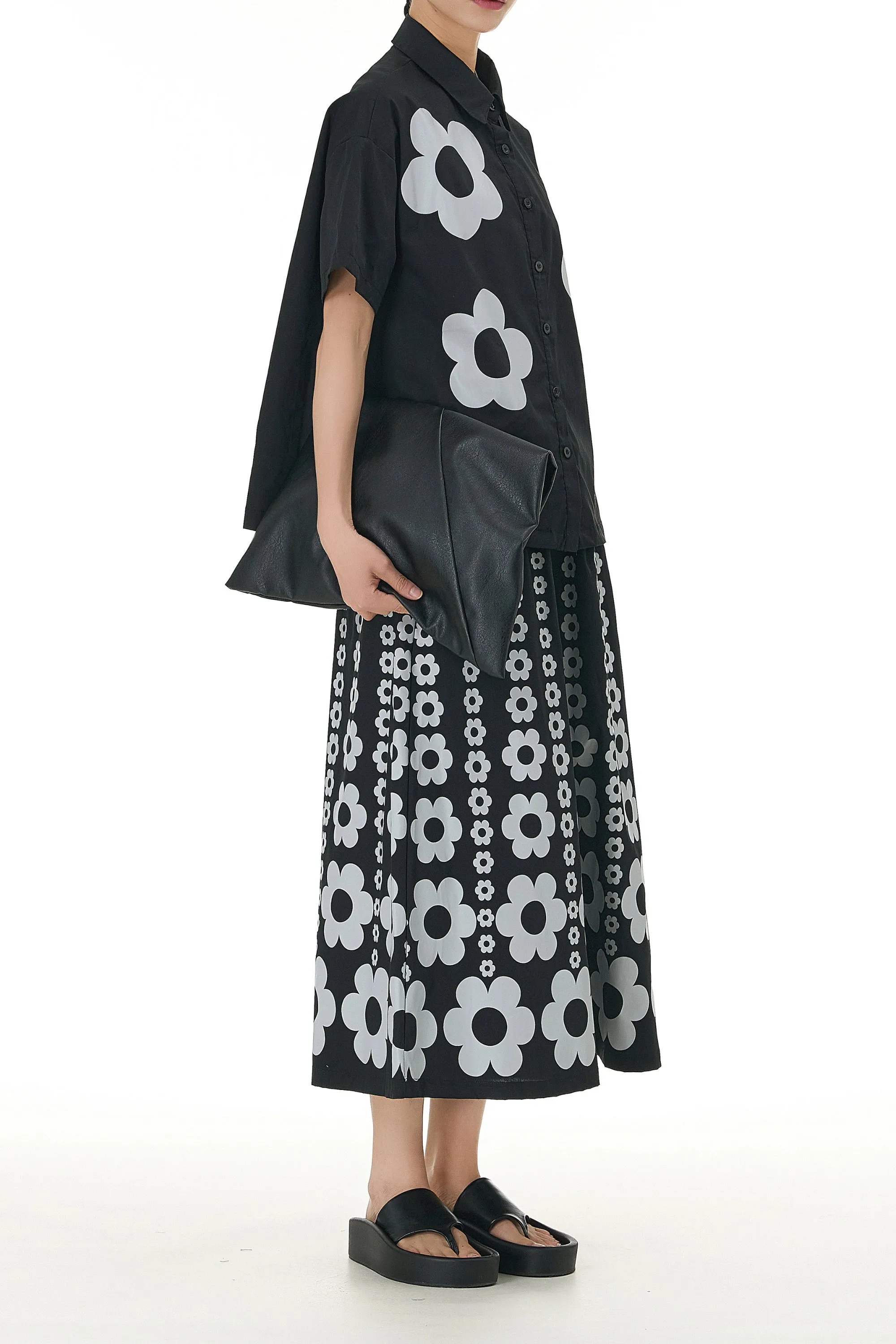 Floral Printed Black Cotton Coord Set