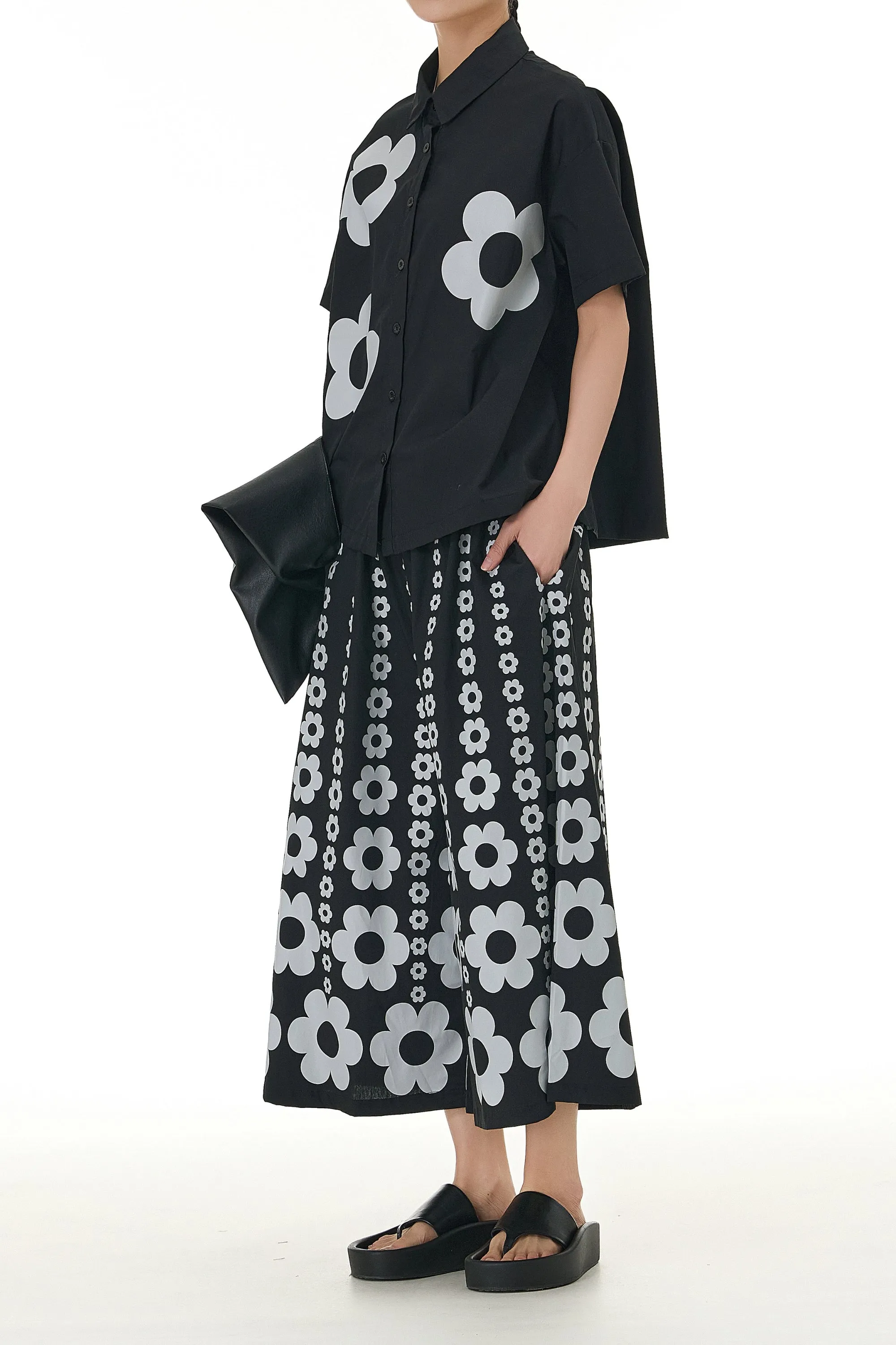 Floral Printed Black Cotton Coord Set