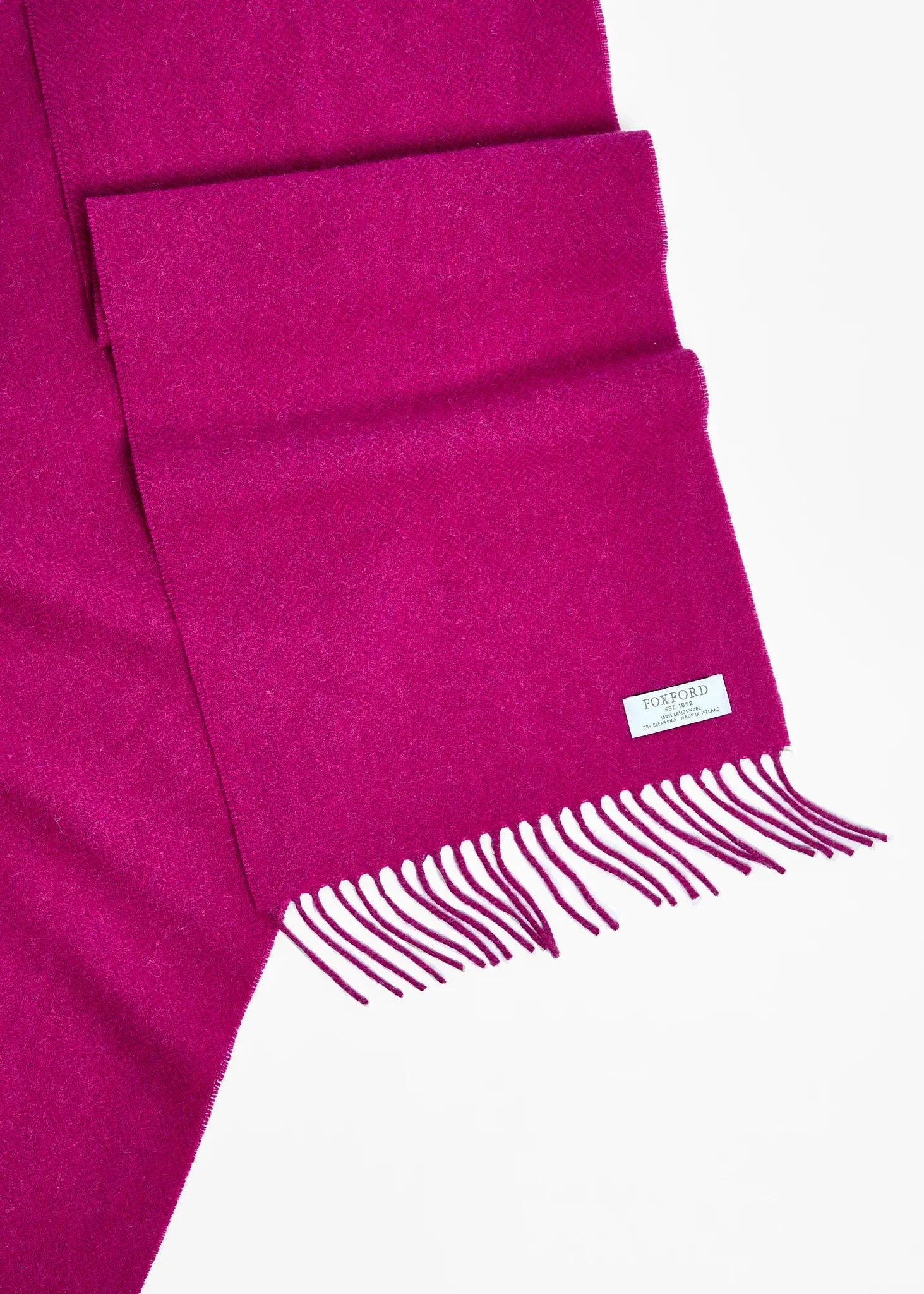 Foxford Lambswool Scarf | Magenta Pink Herringbone