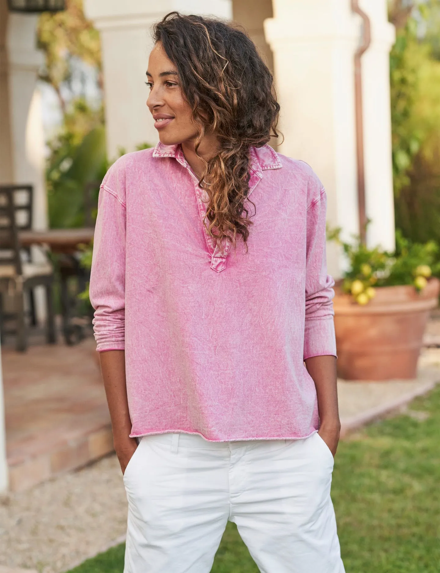 Frank & Eileen - Popover Henley in Mineral Pink