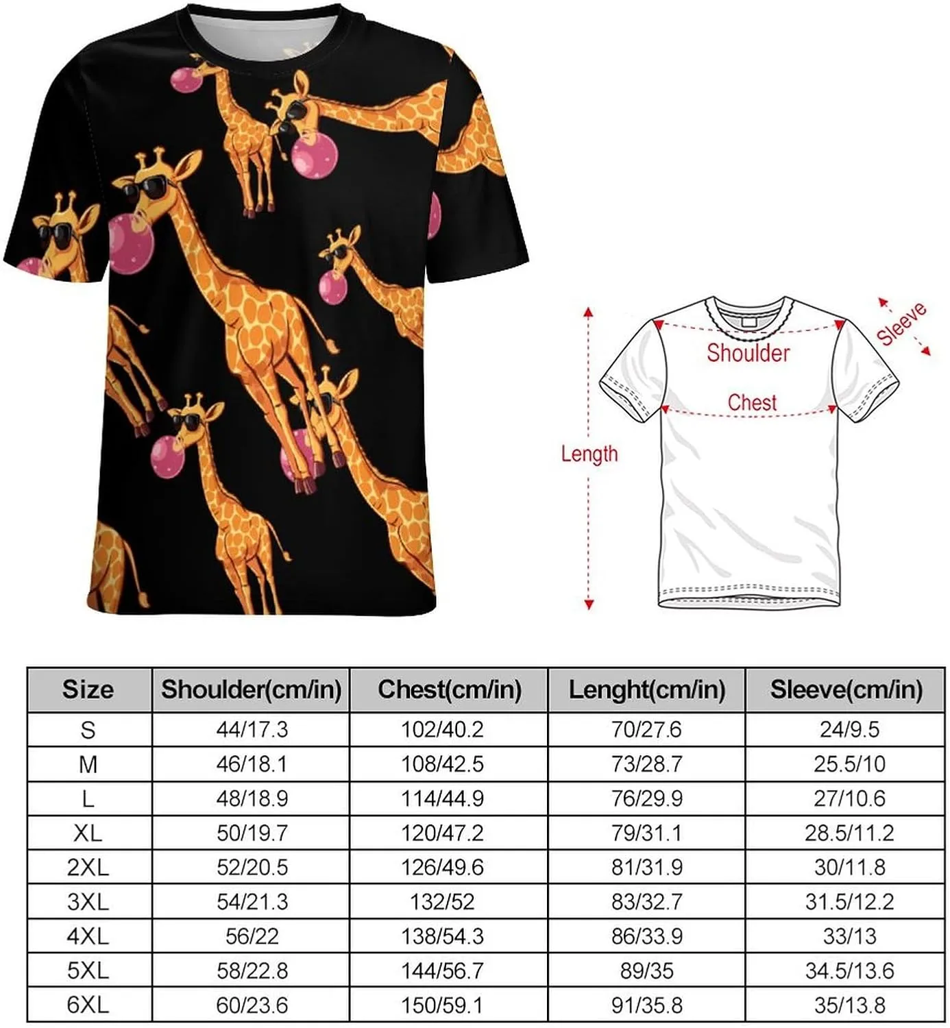 Funny Blowing Bubble Gum Giraffe Men's T-Shirts Short Sleeve Tee Hawaiian Shirt Summer Tops Casual Workout Shirts