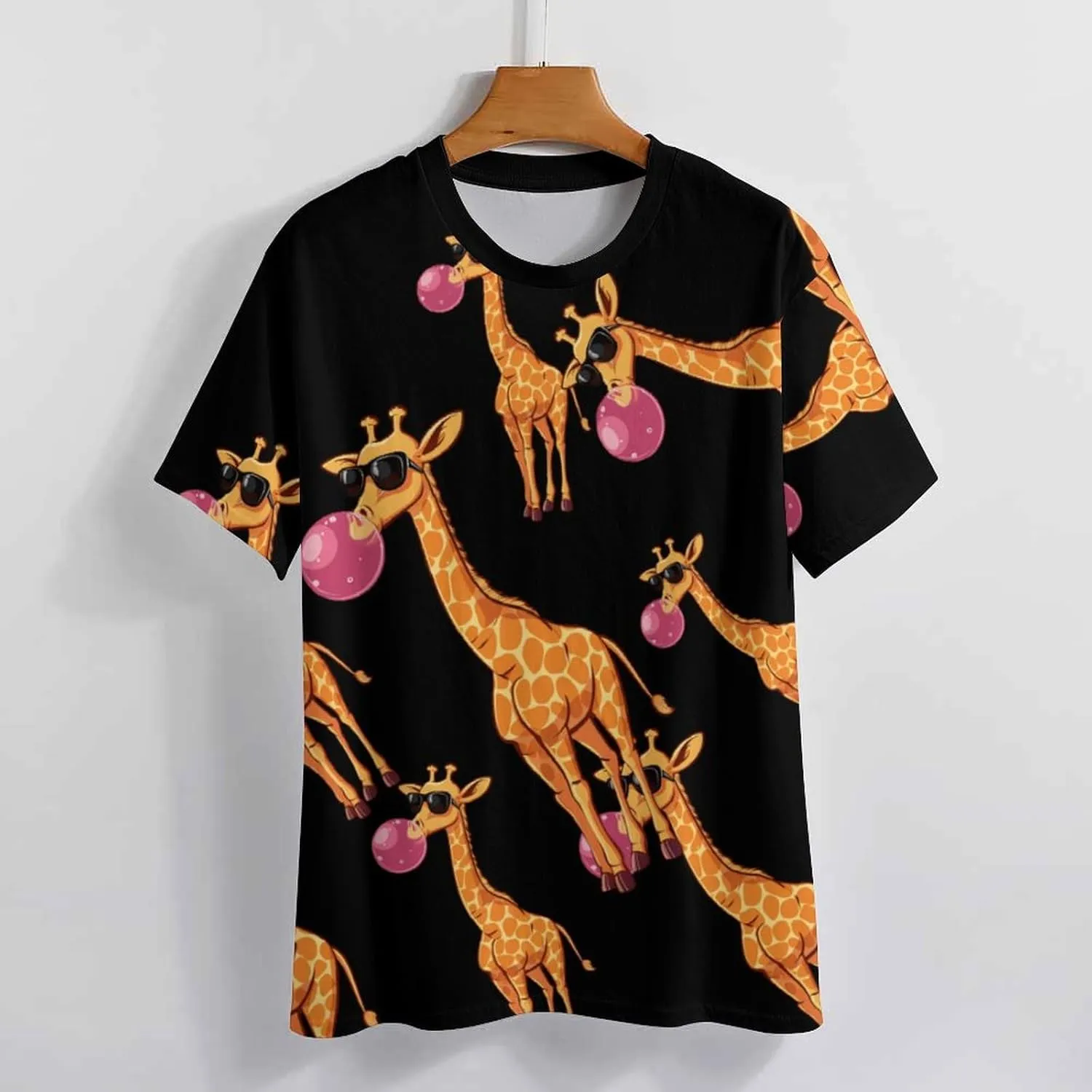 Funny Blowing Bubble Gum Giraffe Men's T-Shirts Short Sleeve Tee Hawaiian Shirt Summer Tops Casual Workout Shirts