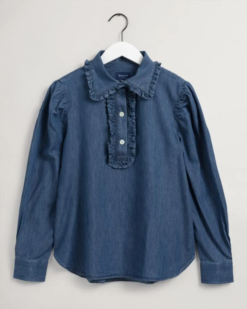 Gant Apparel Womens INDIGO RUFFLE SHIRT 969/INDIGO