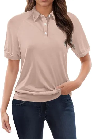 GOKKILRW Womens Polo Shirts 2025 Casual Golf Sports T-Shirts Short Sleeve Lapel Collar V-Neck Summer Tops Work Dressy Blouses