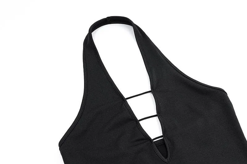 Halter irregular v neck backless solid crop top