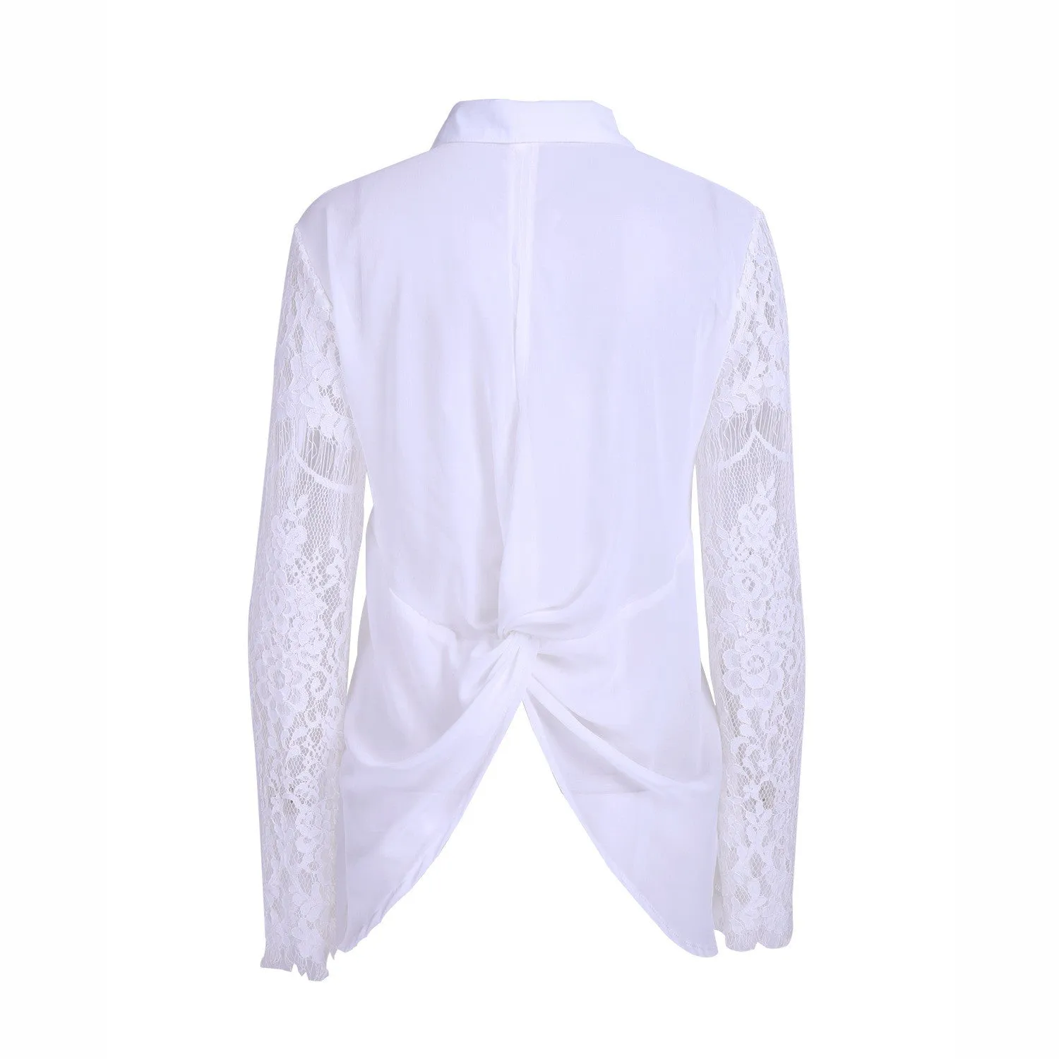 Hollow Out Lace Embroidery Flowers Splicing Fashion Shirt