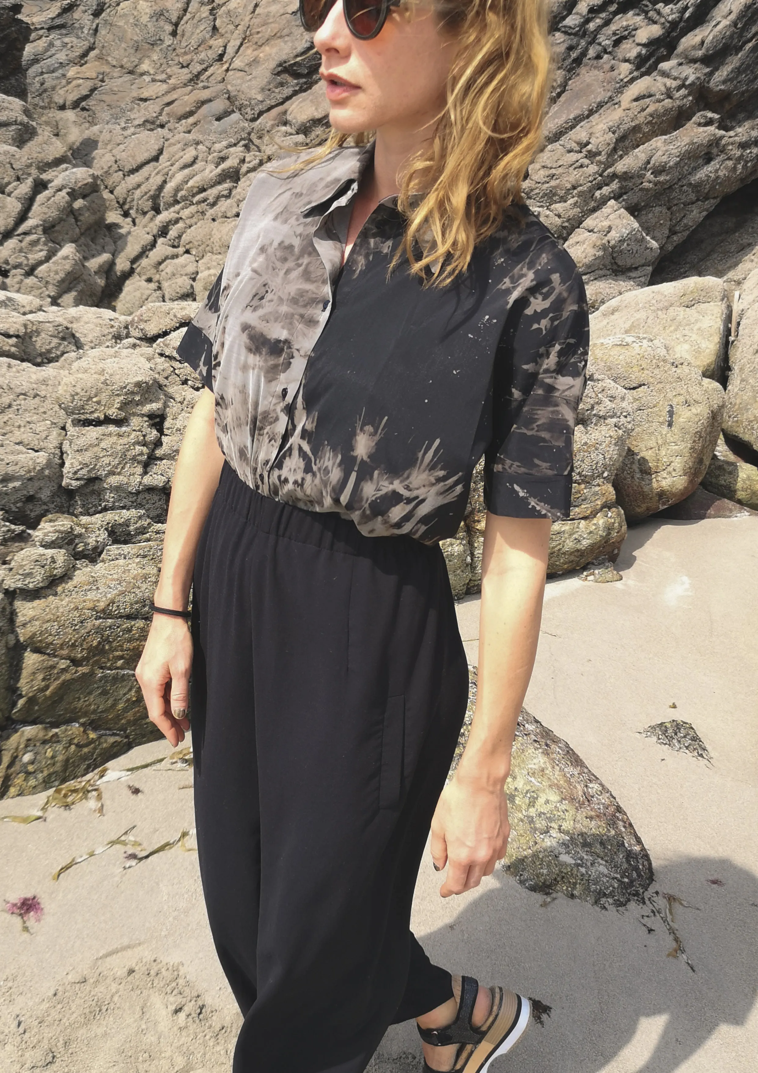 HOMEMADE - UNIQUE BLOUSE UNISEX - HAND PAINTED - black / grey