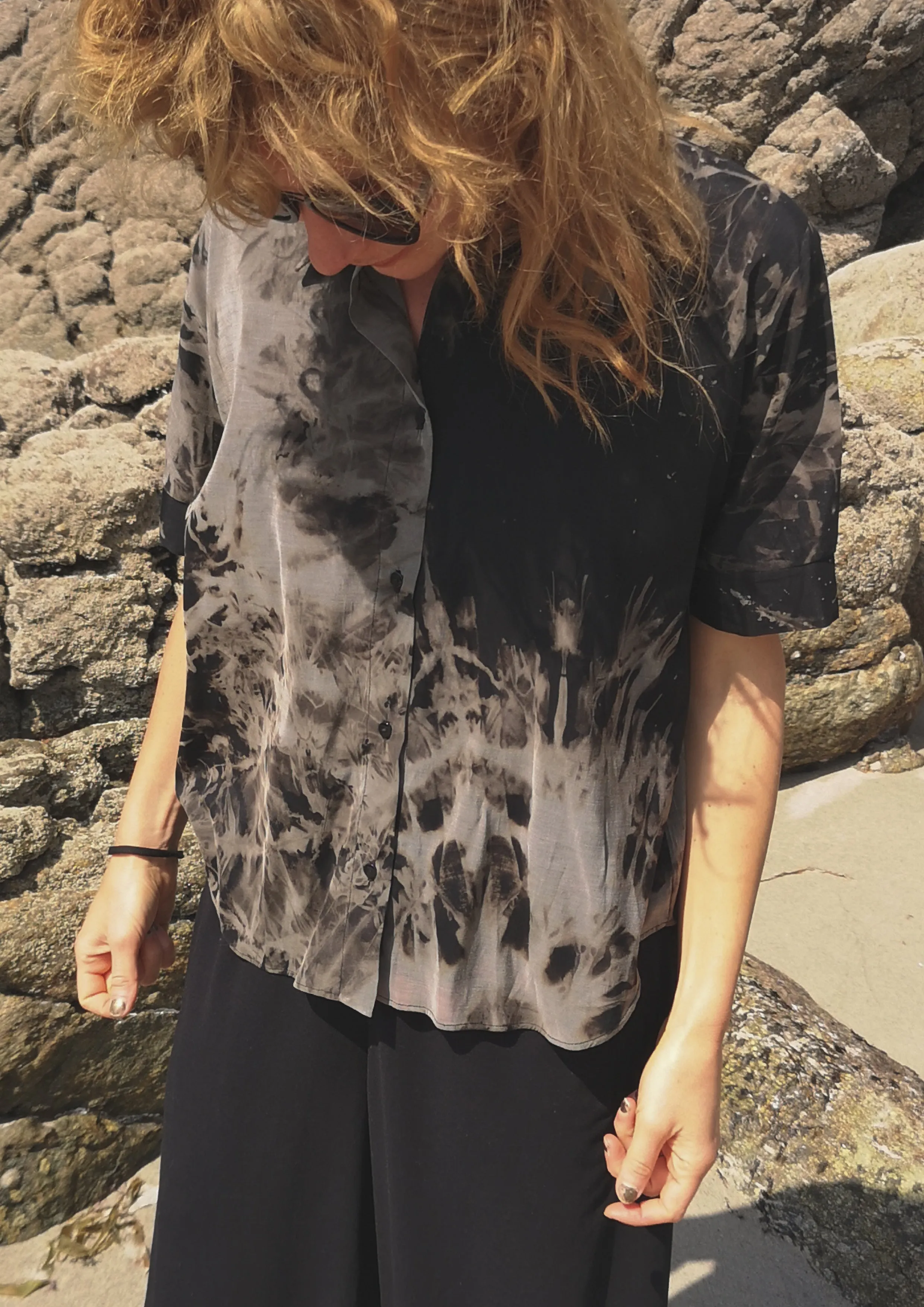 HOMEMADE - UNIQUE BLOUSE UNISEX - HAND PAINTED - black / grey