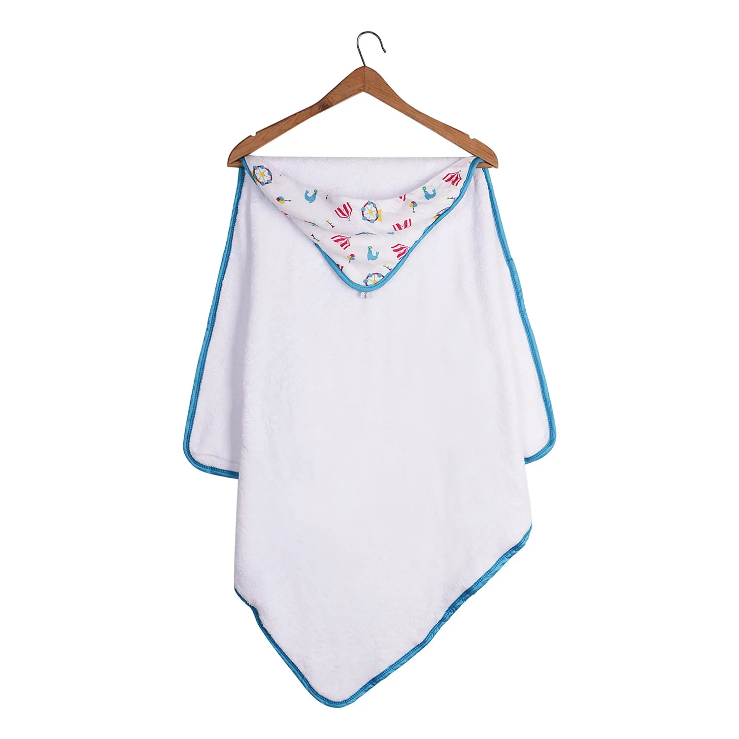 Infant Hooded Towel Wrap - Carnival Print White/Blue