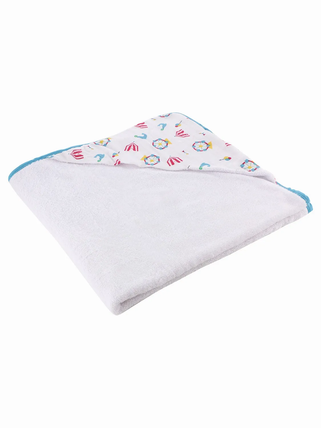 Infant Hooded Towel Wrap - Carnival Print White/Blue