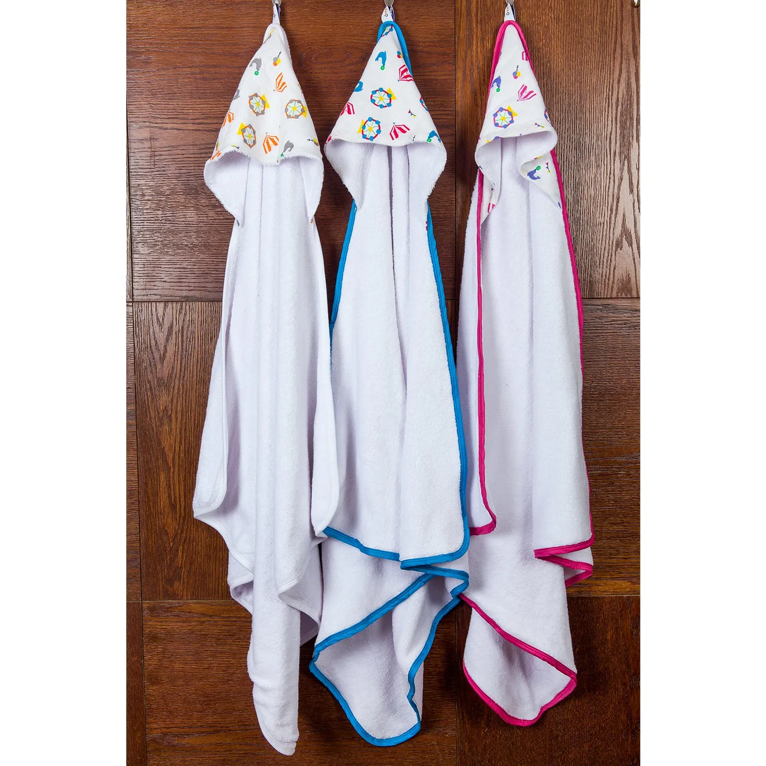Infant Hooded Towel Wrap - Carnival Print White/Blue