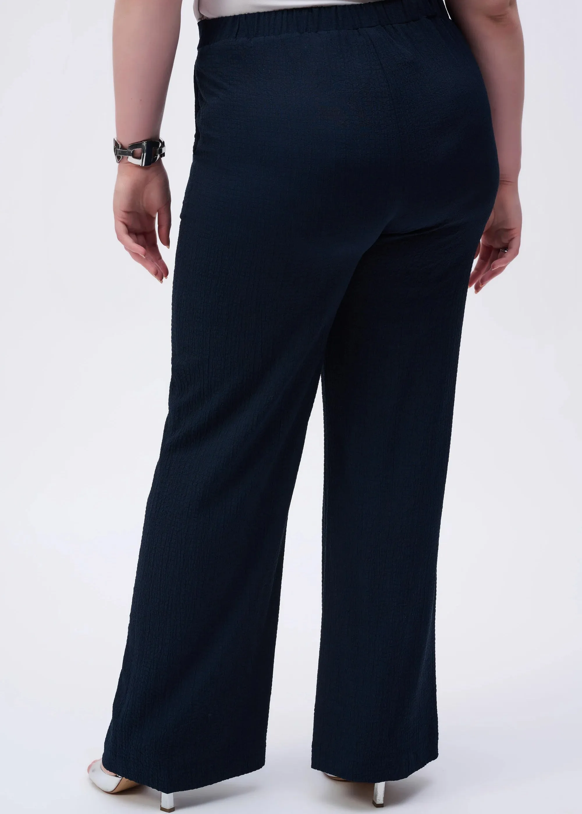 Joseph Ribkoff Seersucker Wide Leg Drawstring Pant in Midnight