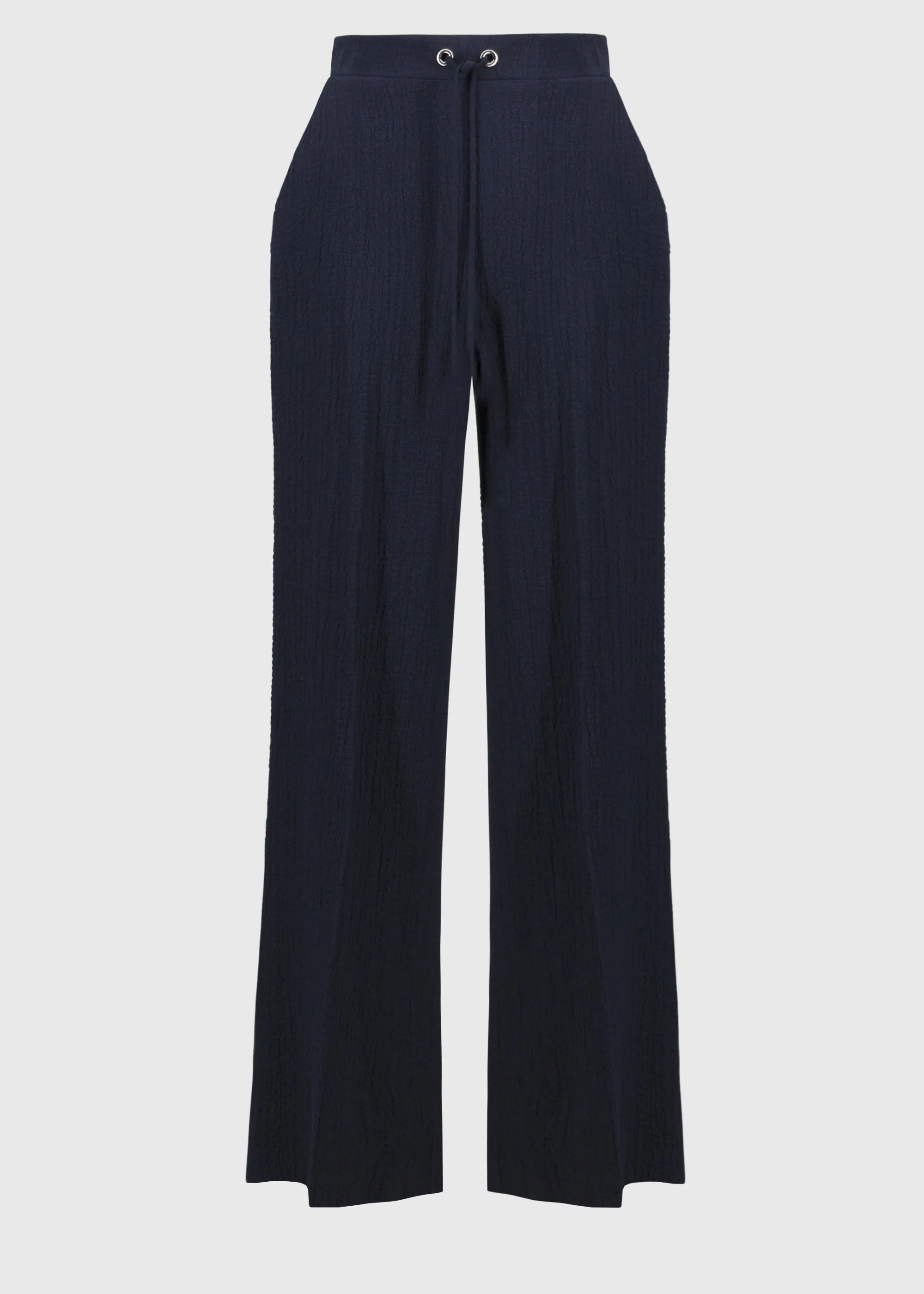 Joseph Ribkoff Seersucker Wide Leg Drawstring Pant in Midnight