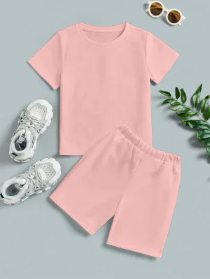 Kids T-Shirt & Short Set Plain Pink - Mini Charm