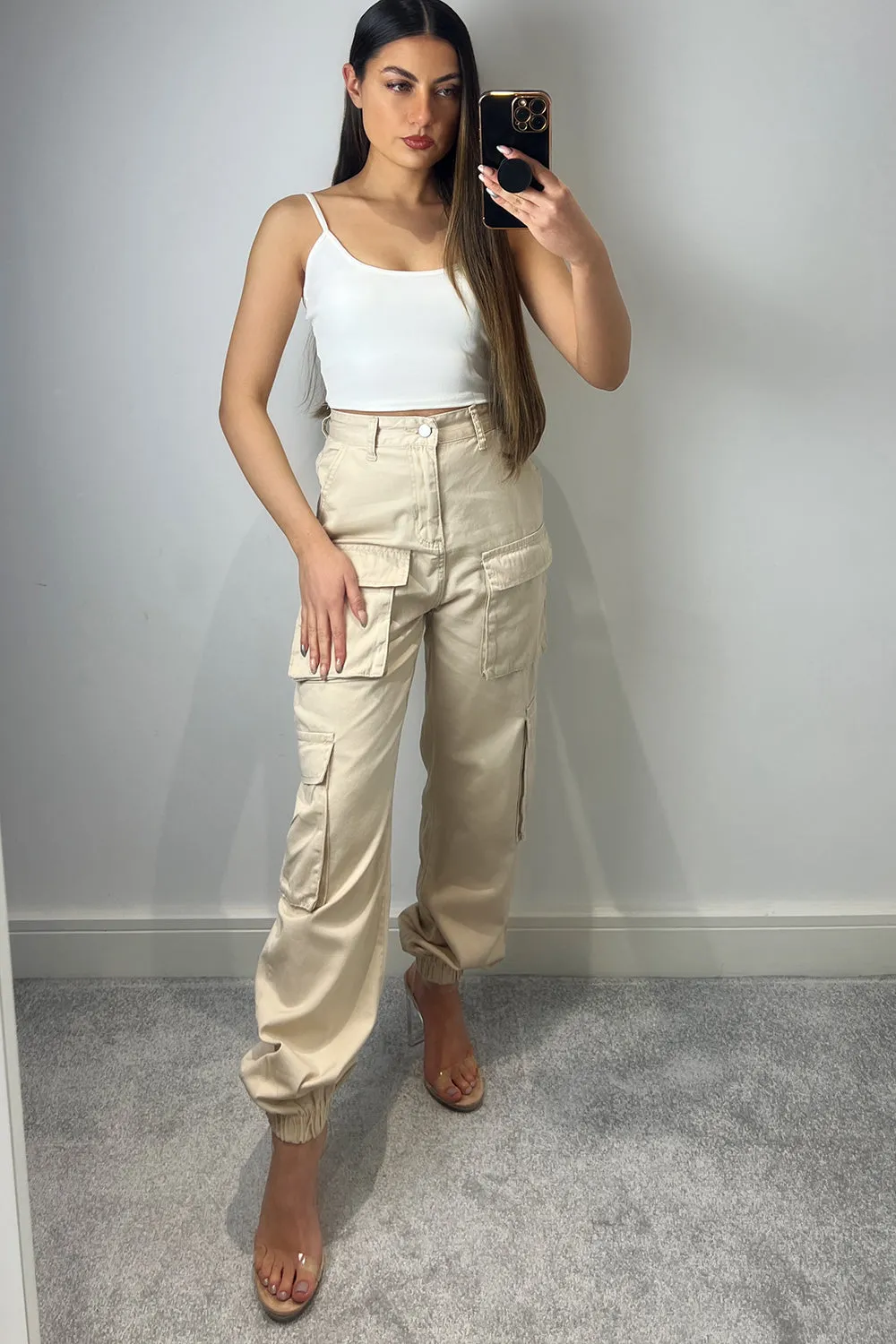 Krissy Beige Double Pocket Cargo Trousers