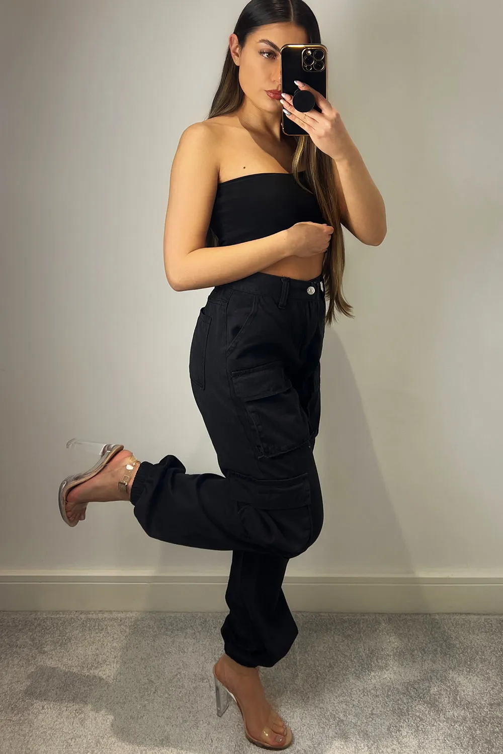 Krissy Black Double Pocket Cargo Trousers