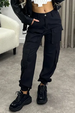 Krissy Black Double Pocket Cargo Trousers