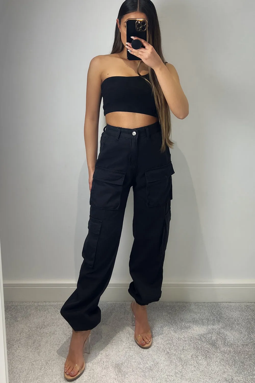 Krissy Black Double Pocket Cargo Trousers