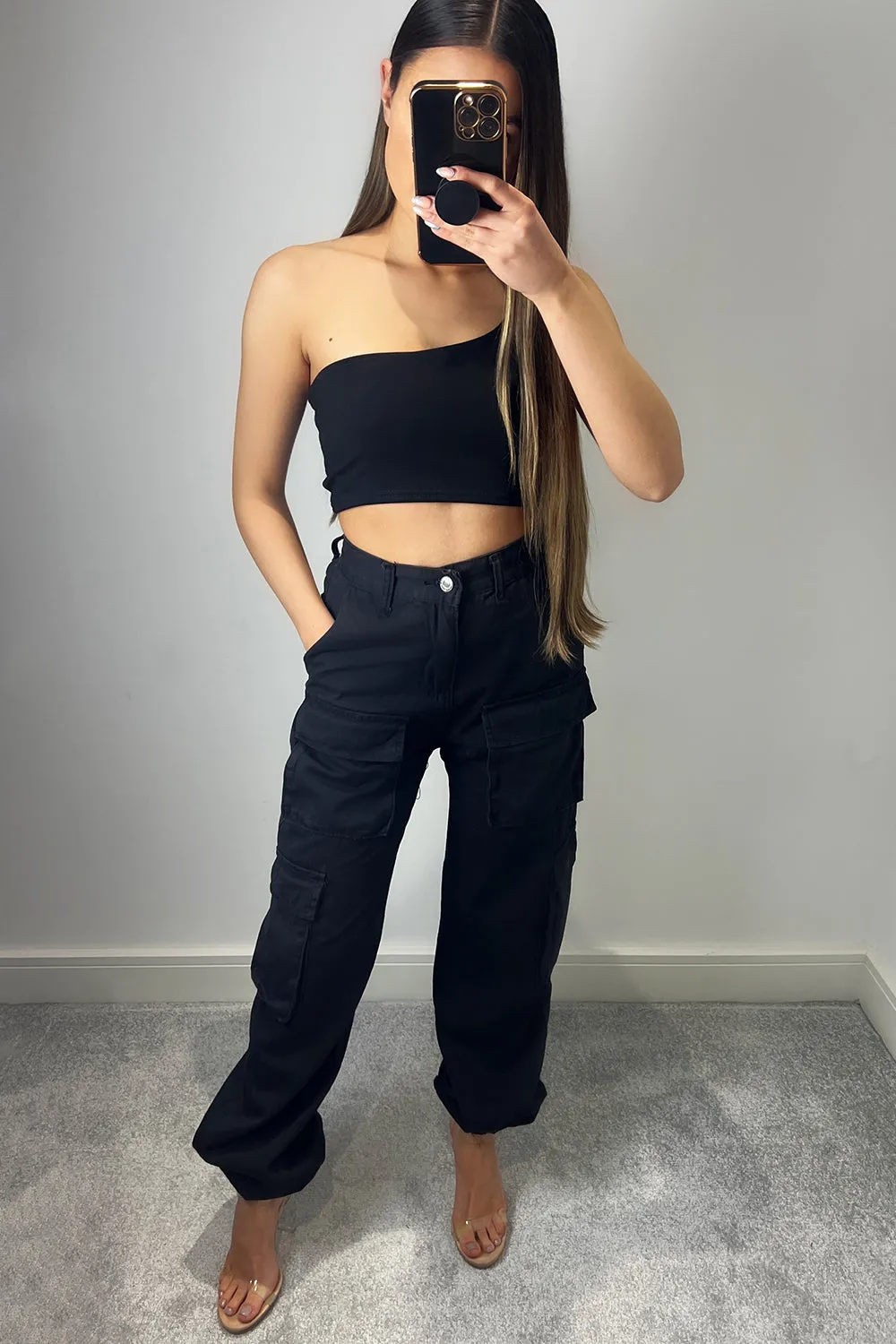 Krissy Black Double Pocket Cargo Trousers