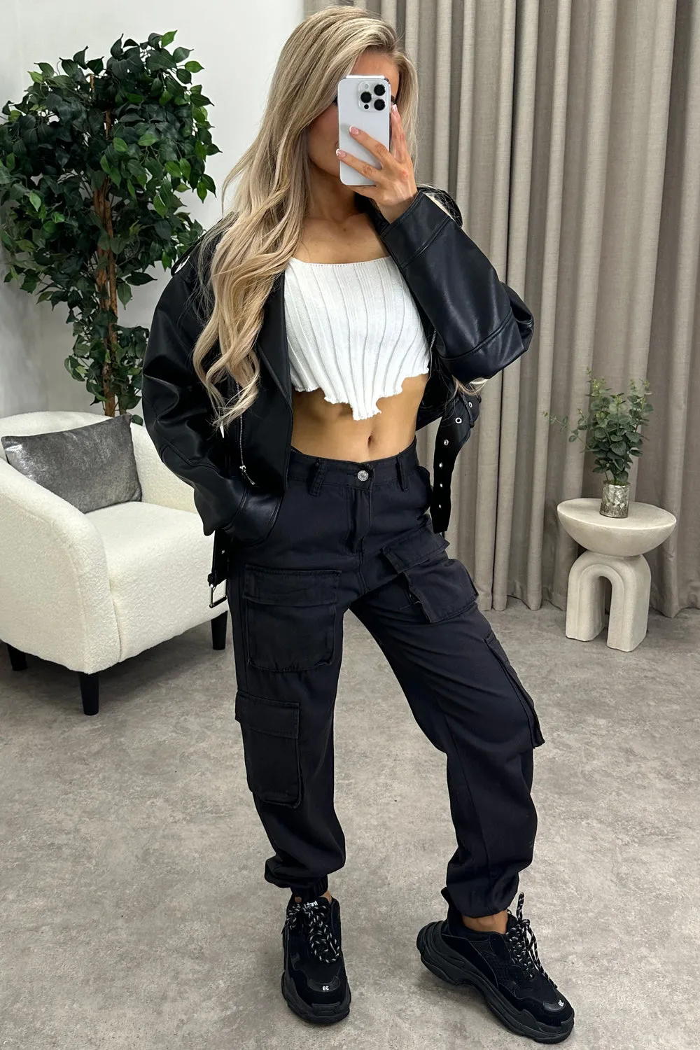 Krissy Black Double Pocket Cargo Trousers