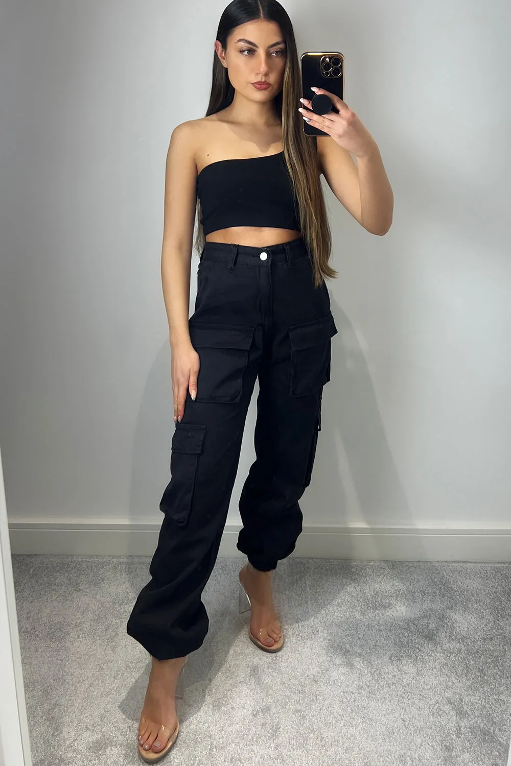 Krissy Black Double Pocket Cargo Trousers