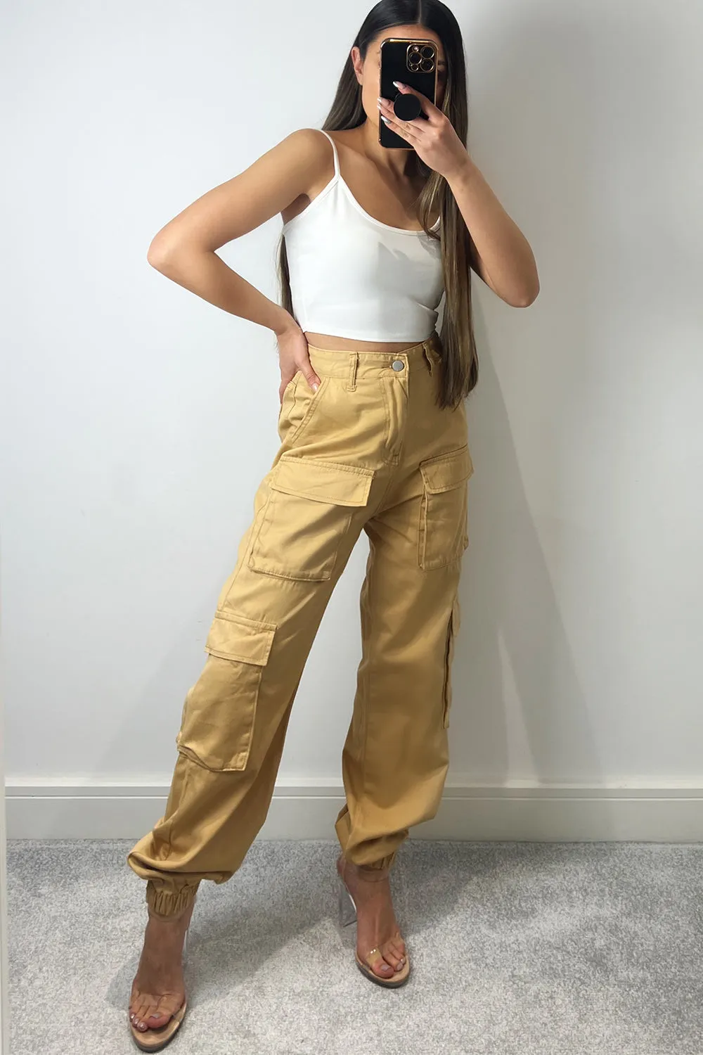Krissy Camel Double Pocket Cargo Trousers