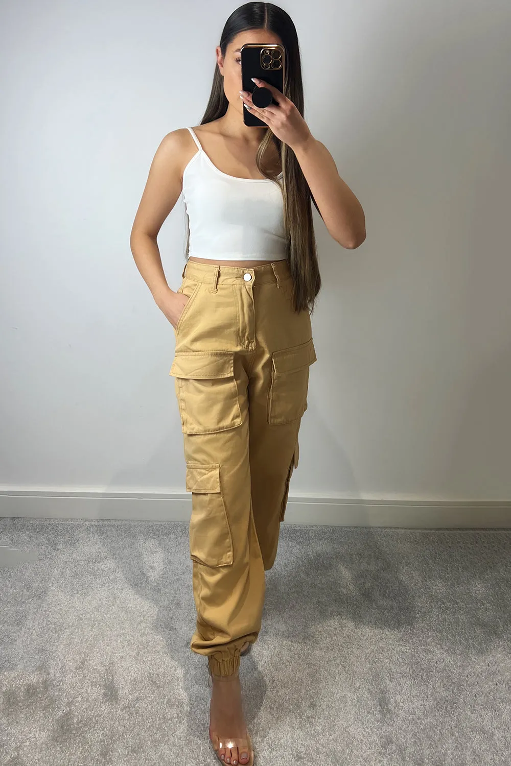 Krissy Camel Double Pocket Cargo Trousers