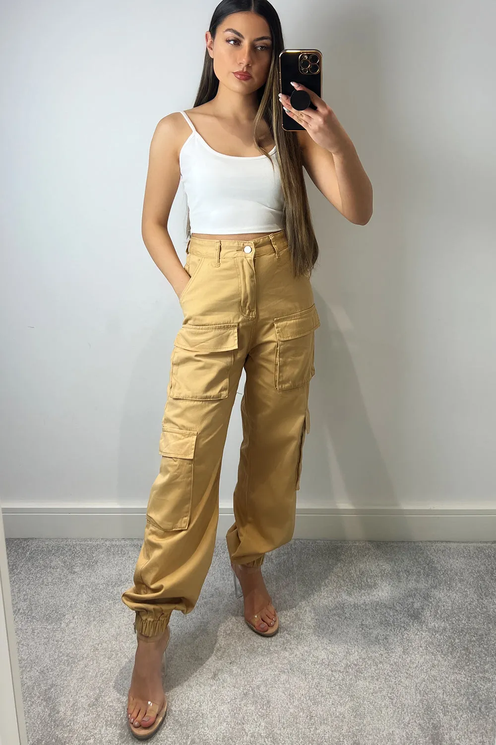 Krissy Camel Double Pocket Cargo Trousers