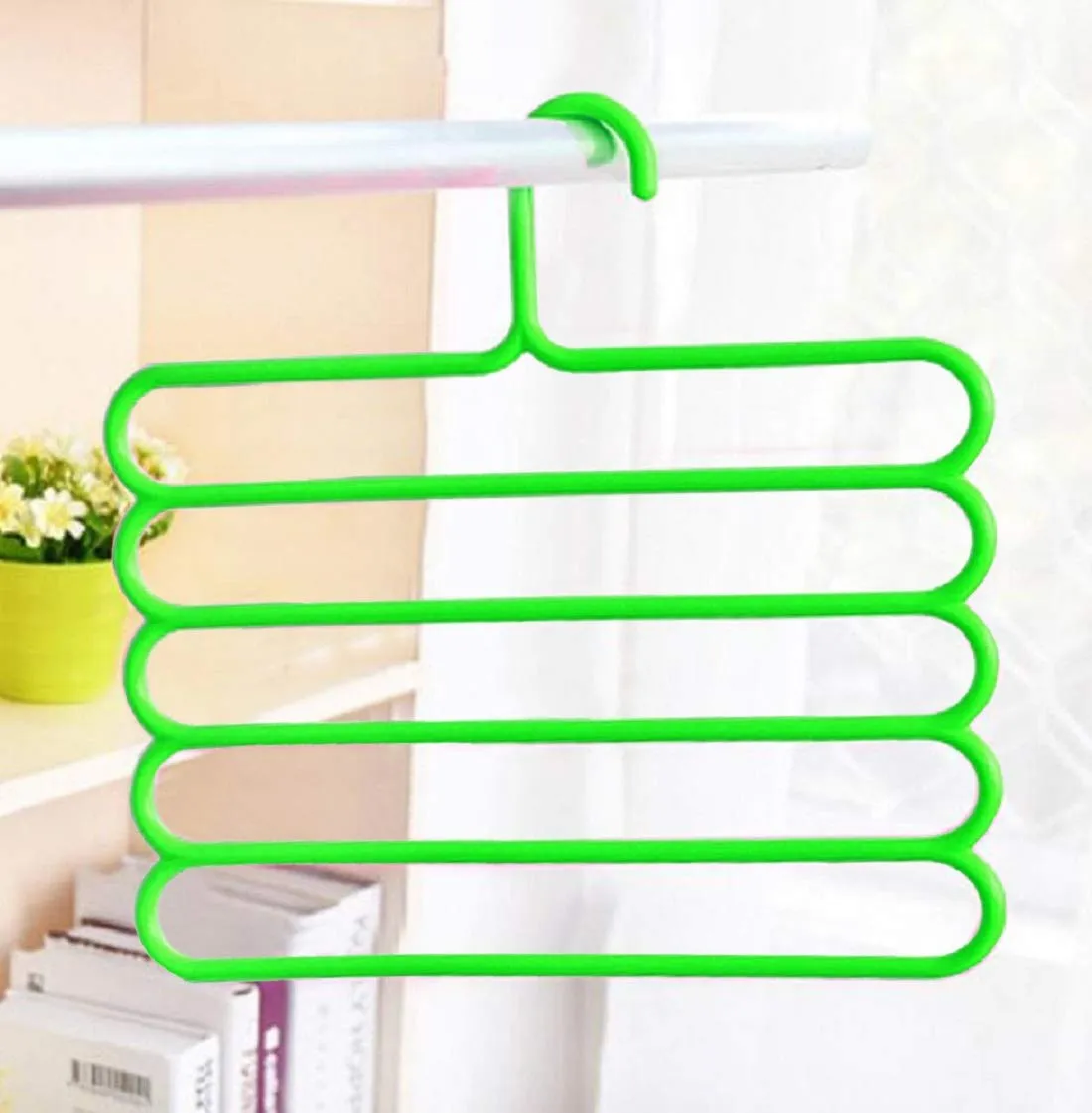 Kuber Industries 12 Pieces Multi-Purpose 5 Layer Pants Clothes Hanger Wardrobe Storage Organizer (Multicolour) - CTKTC23496