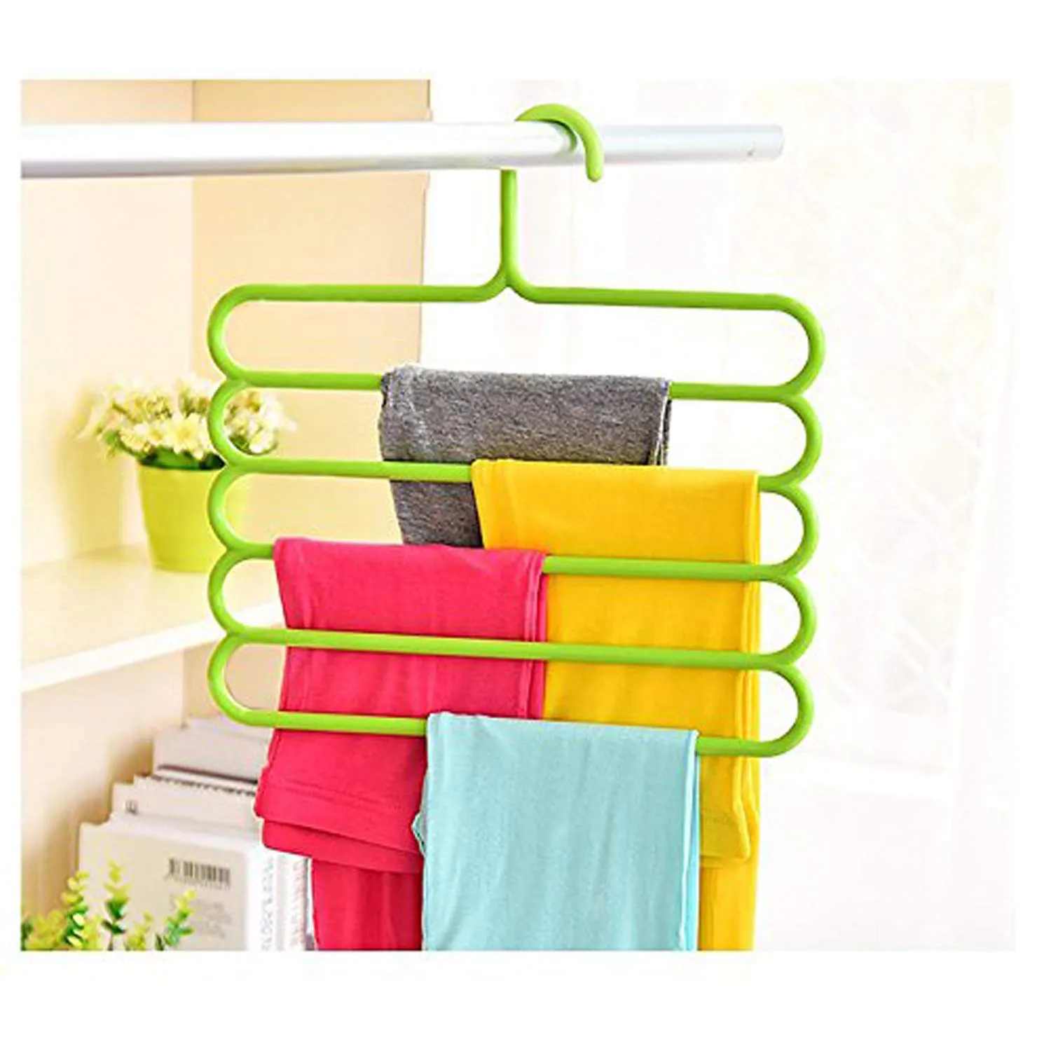 Kuber Industries 12 Pieces Multi-Purpose 5 Layer Pants Clothes Hanger Wardrobe Storage Organizer (Multicolour) - CTKTC23496