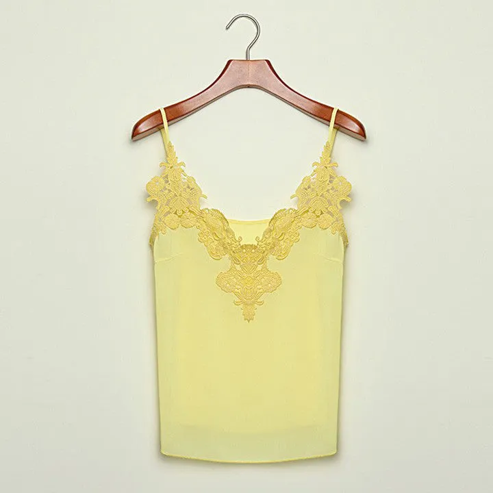 Lace Splicing Chiffon Strap Blouse