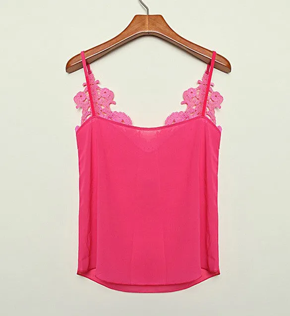 Lace Splicing Chiffon Strap Blouse