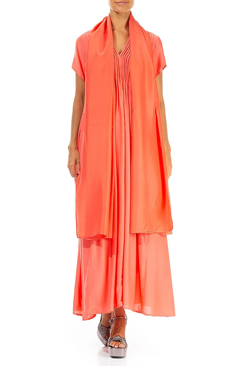 Lightweight Living Coral Pure Silk Scarf