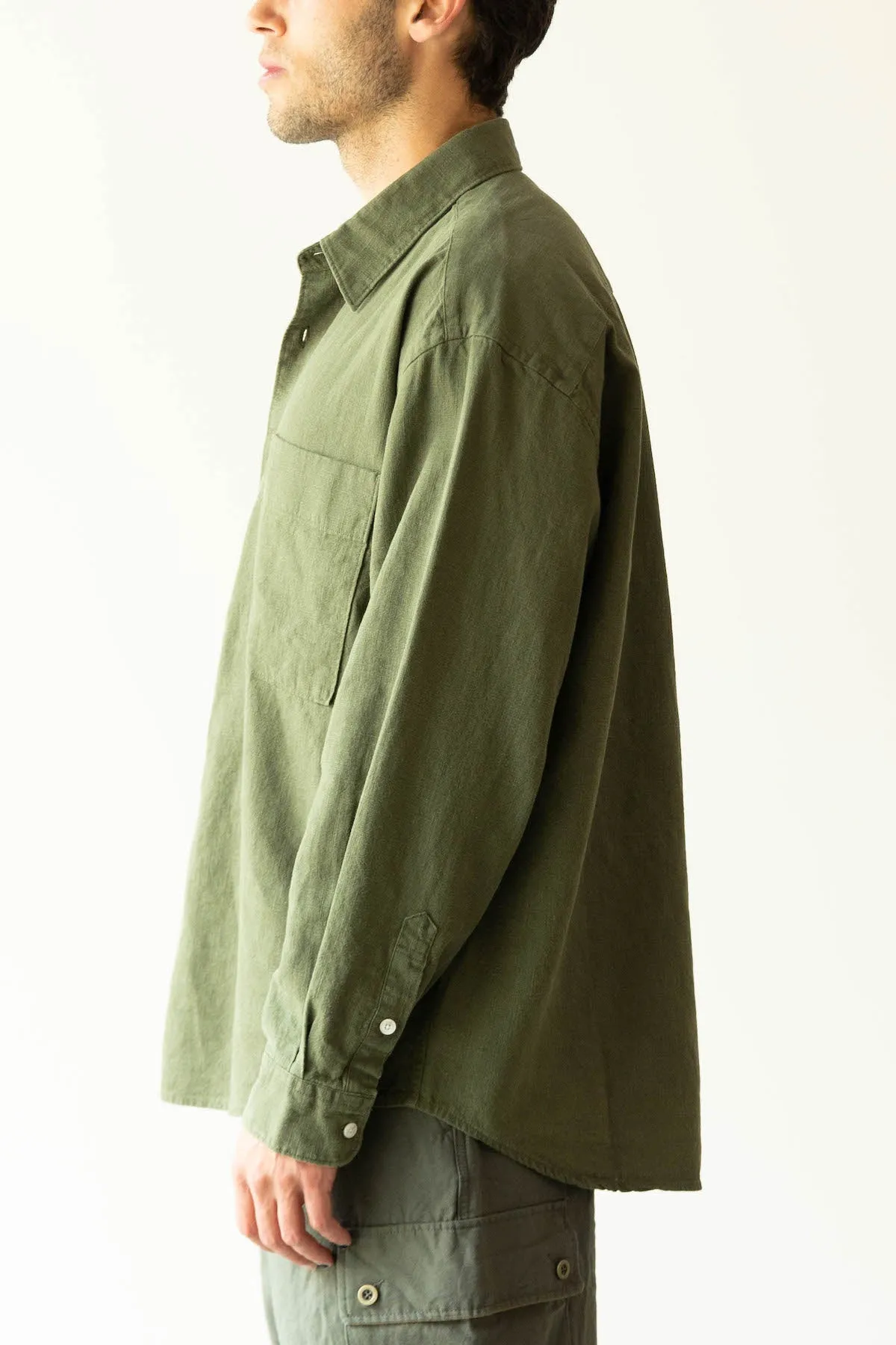 Linen Relaxed Shirt - Olive
