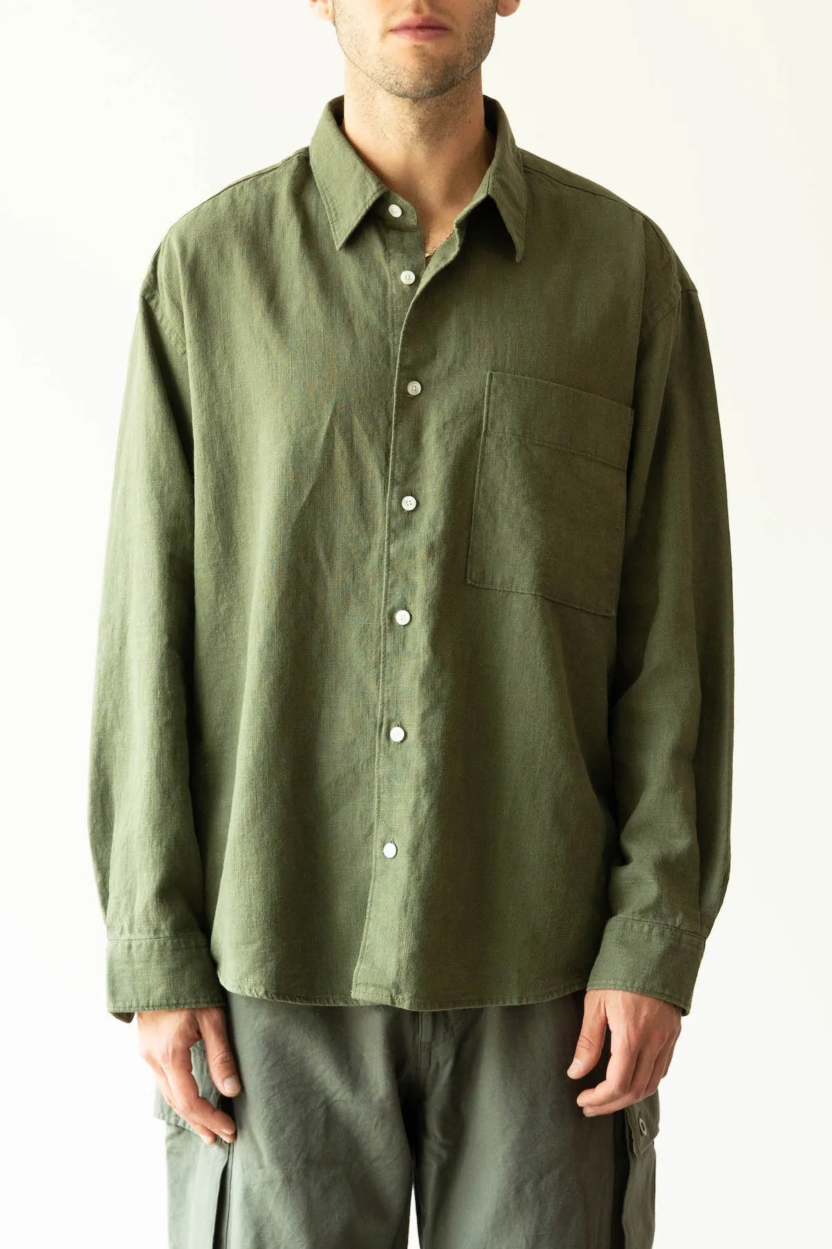 Linen Relaxed Shirt - Olive