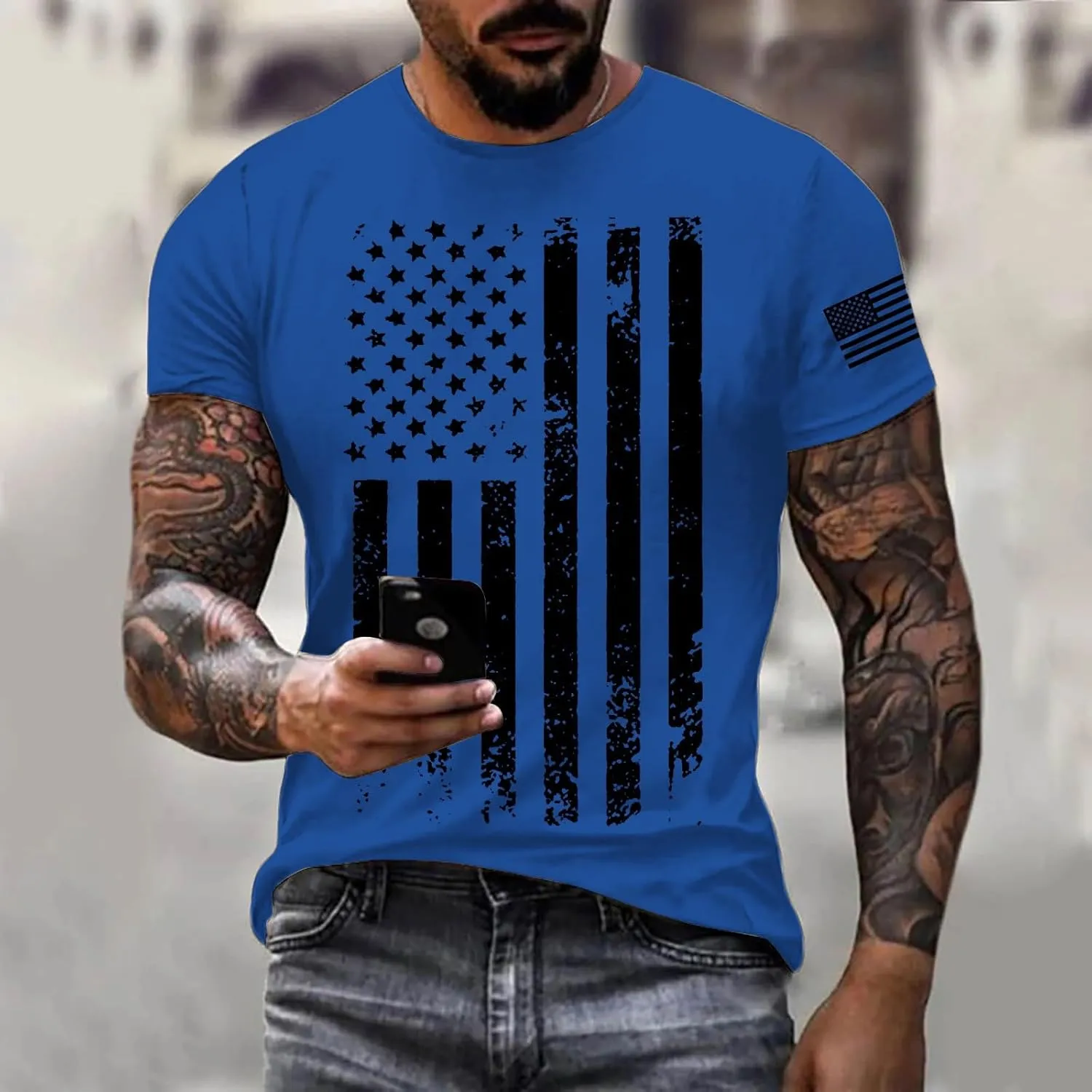 Litetao 4th of July Shirts for Men Big Tall American Flag Independence Day Short Sleeve Crewneck Patriotic Shirt Summer Tees