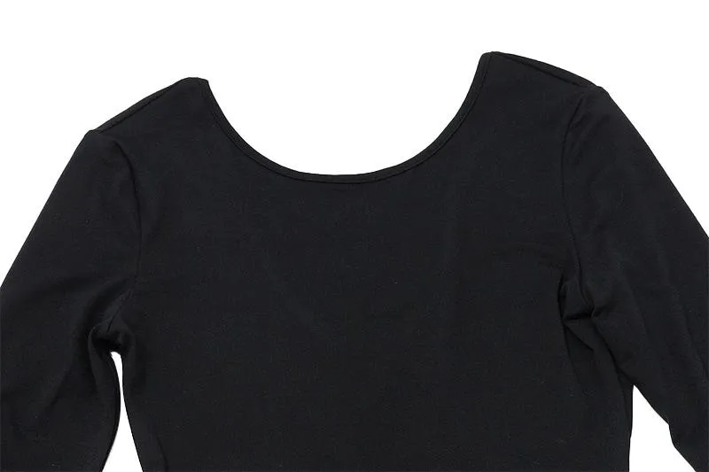 Long sleeve round neck solid backless slit top