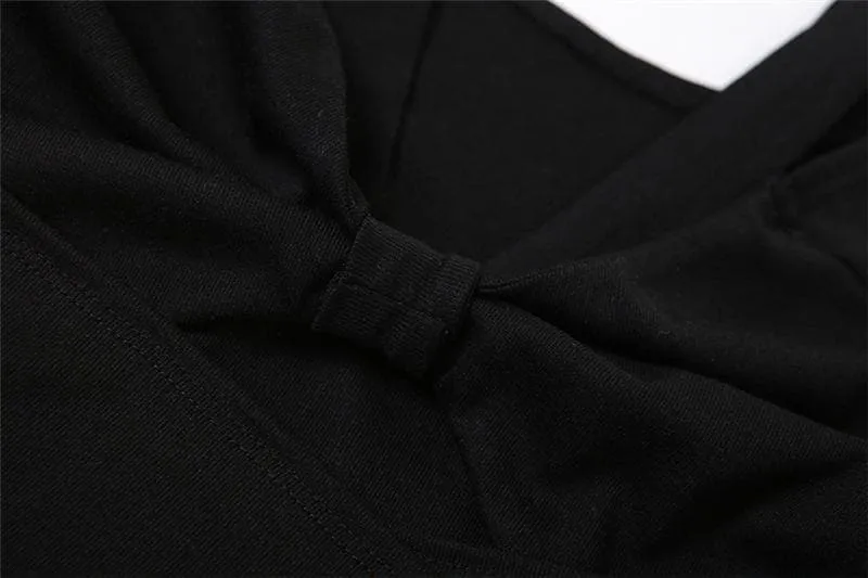 Long sleeve self tie bowknot hollow out solid crop cut out top