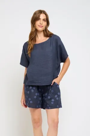 Loose Oversize Linen Top - Midnight Navy