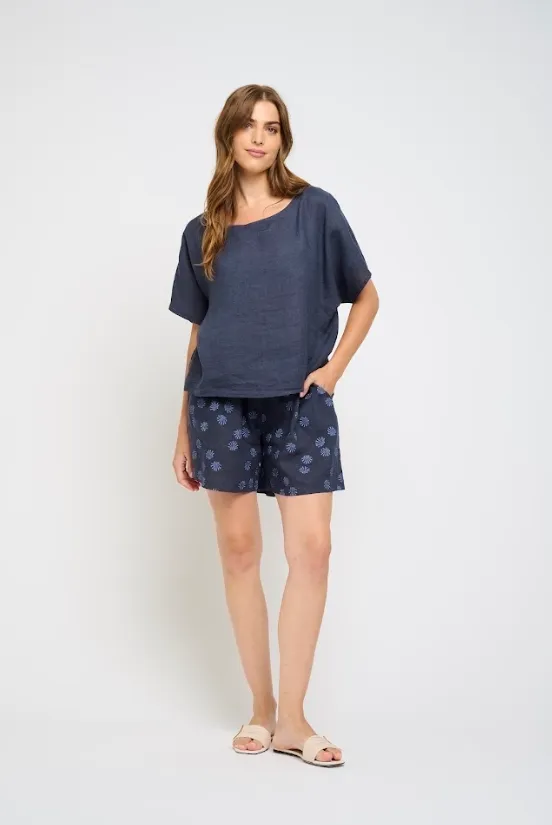 Loose Oversize Linen Top - Midnight Navy