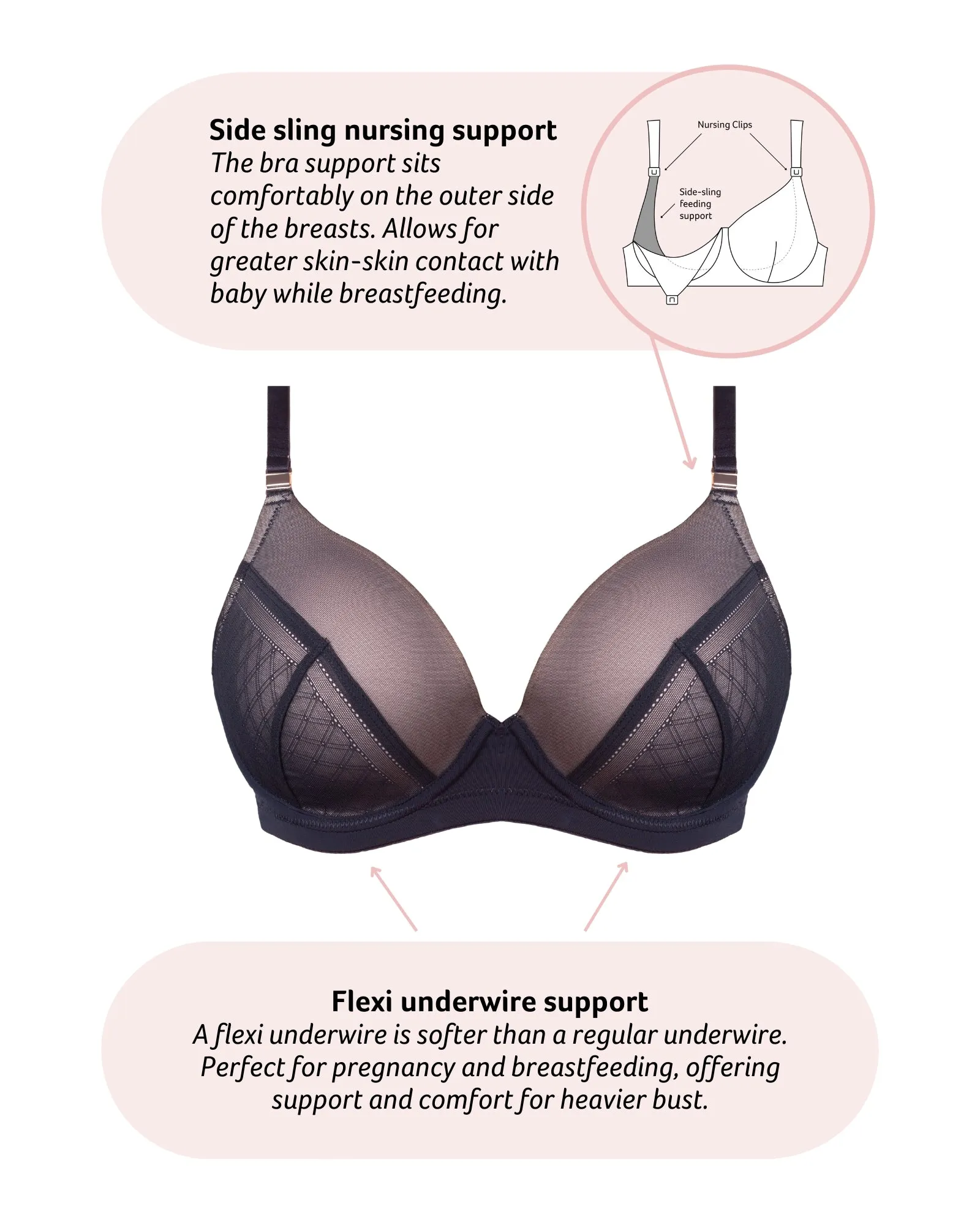 LUNAR ECLIPSE PLUNGE CONTOUR BLACK NURSING BRA - FLEXI UNDERWIRE