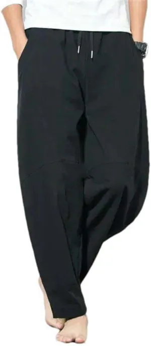 Men's Cotton Lightweight Breathable Summer Pants Chinese Style Harem Pants Solid Color Drawstring