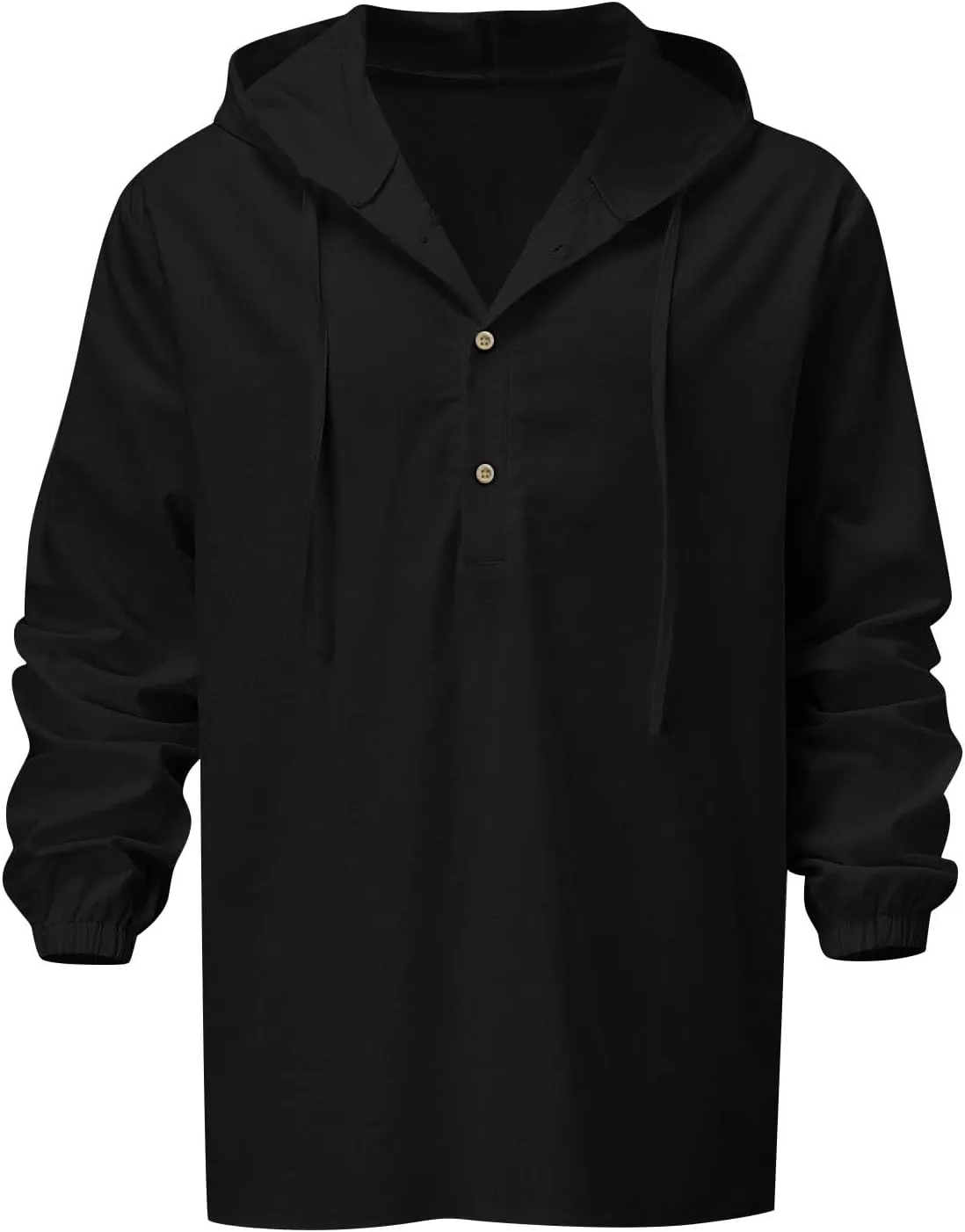 Mens Cotton Linen Hoodies Sun Protection Lightweight Beach Shirt Long Sleeve V Neck Button Down Hooded Shirt
