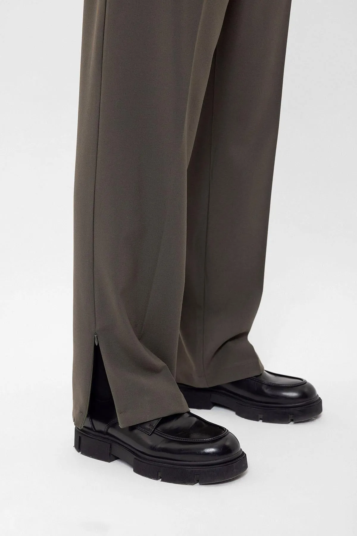 Men's Dark Khaki High Waist Zippered  Trousers - Wessi